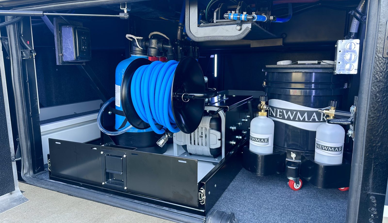 The H2O Simplified 3-in-1 water system installed in a Newmar luxury coach service bay